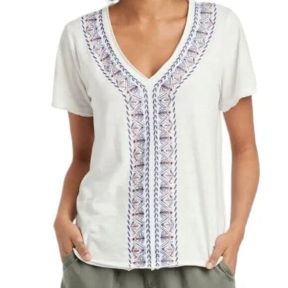 KNOX ROSE White V Neck Embroidered Boho Bohemian Short Sleeve Top Womens XL - Picture 7 of 11
